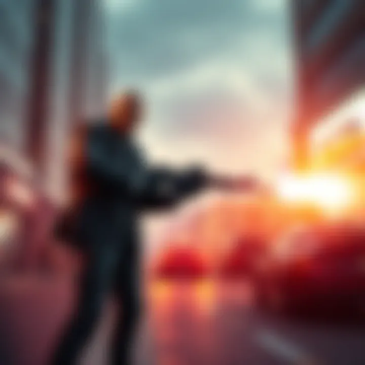 Agent 47 with Minigun Agent 47 stands ready with a minigun in an action pose on a city street