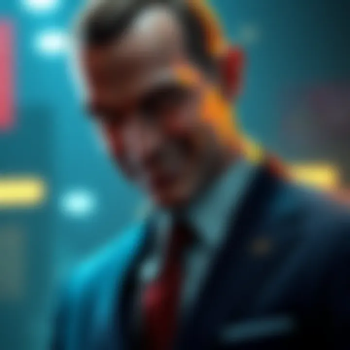 Agent 47 showing a lighthearted expression while dressed in his signature suit, contrasting his cold persona from earlier games.