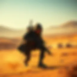 Agent 47 stealthily navigating a mission area in a desert landscape, replacing Snake's role with a focus on tactical approach and precision.