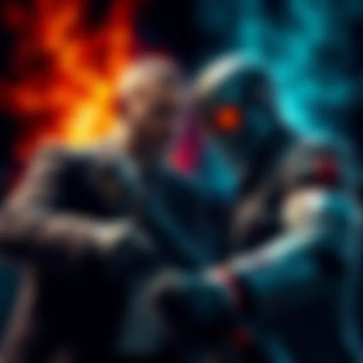 Agent 47, a skilled assassin, and Adam Smasher, a cybernetic enforcer, prepare for combat in an intense showdown.