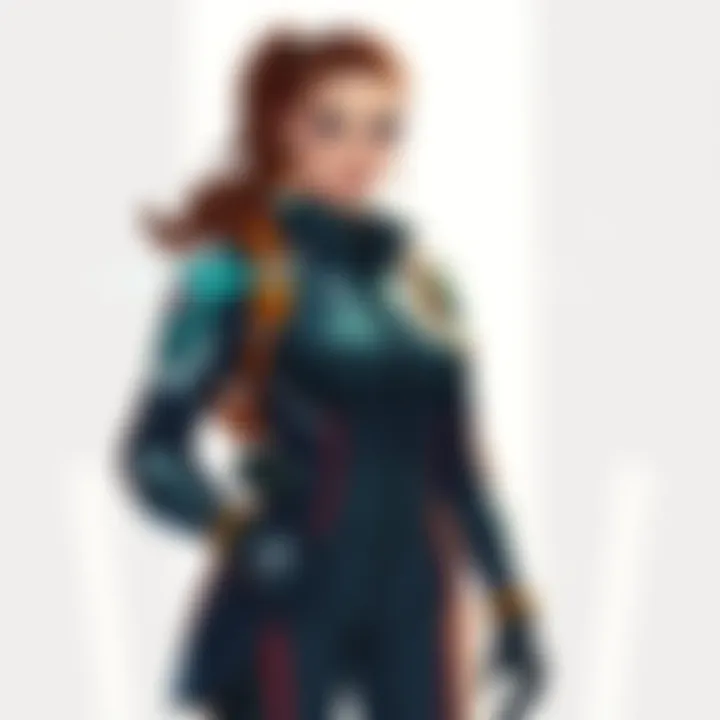 Illustration of Agent Carolina in a futuristic suit, standing confidently with a neutral expression, ready for action.