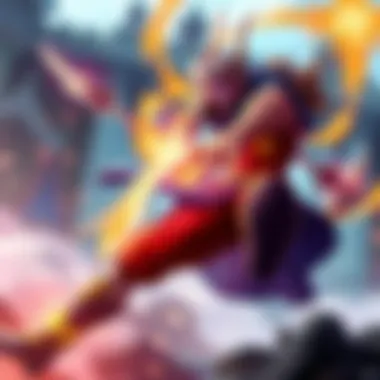 A vibrant scene showing a character with agile movements using acrobatics and teleportation to confuse opponents in a fantasy game setting.