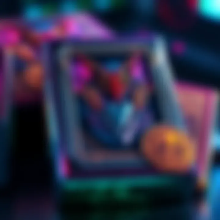 A close-up of the AH Heist deck box and sleeves used in Union Arena TCG, showcasing vibrant graphics and design.