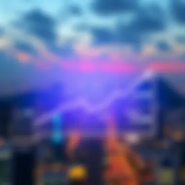 A graphic showing rising costs related to AI memory, with a downward trend line indicating potential market adjustments, set against a city skyline background.