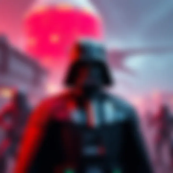 A scene showing AI-generated Darth Vader character in a Fortnite game environment, highlighting a gaming character controversy.