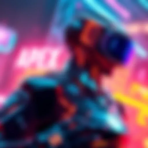 AI Disruption in Gaming A futuristic scene showing an AI character in Apex gaming, with digital effects indicating changes in technology