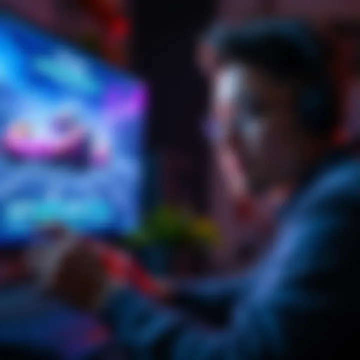 A game developer reviewing AI-generated graphics on a computer screen with a concerned expression.