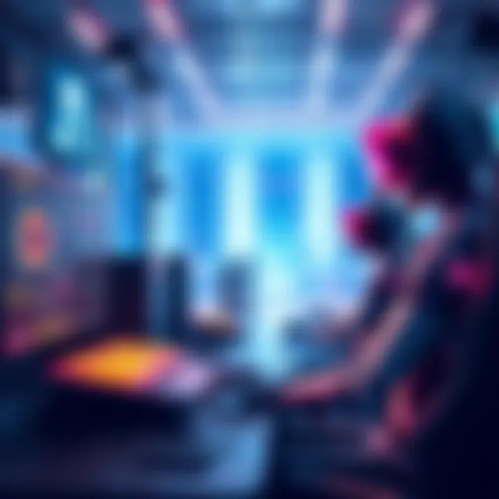 A futuristic gaming setup showcasing AI technology in action, blending digital and virtual elements.