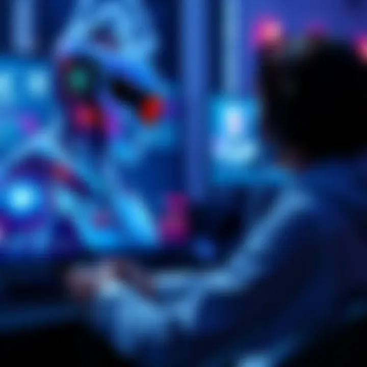 A digital ghost player guiding a person in a video game, showing hints and tips on screen