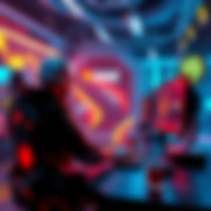 A visual representation of a futuristic gaming setup featuring AI elements, including a player interacting with an advanced game environment and AI-driven characters.