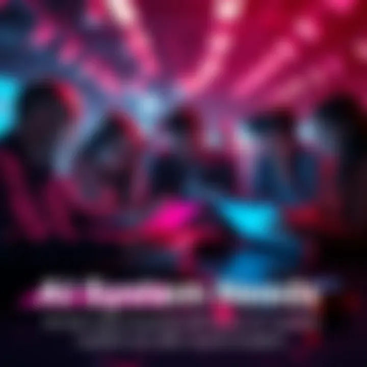 A worried group of people discussing issues with an AI system on laptops and tablets.