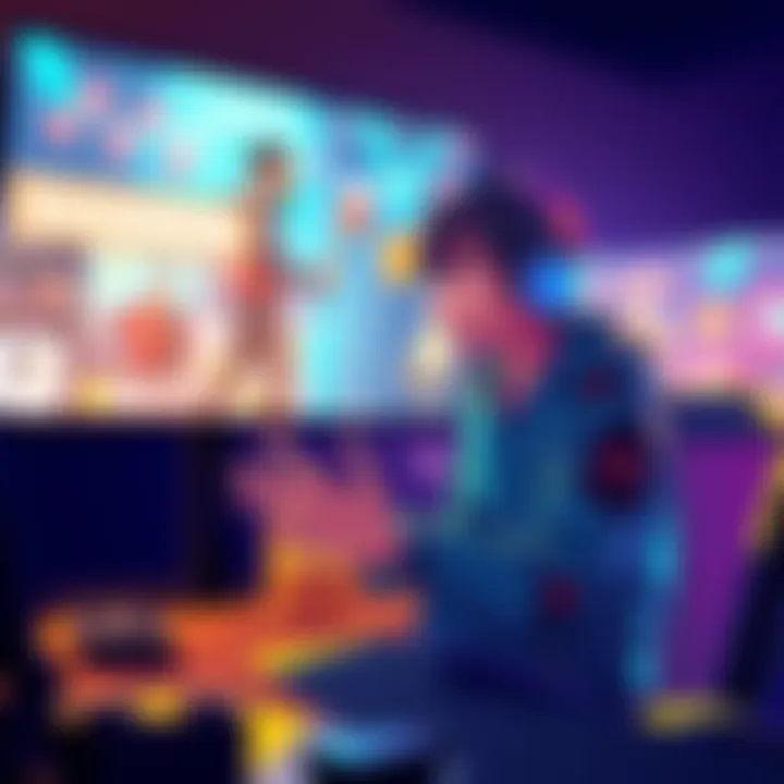 An illustration showing a character interacting with a game using AI voice technology, highlighting the immersive experience
