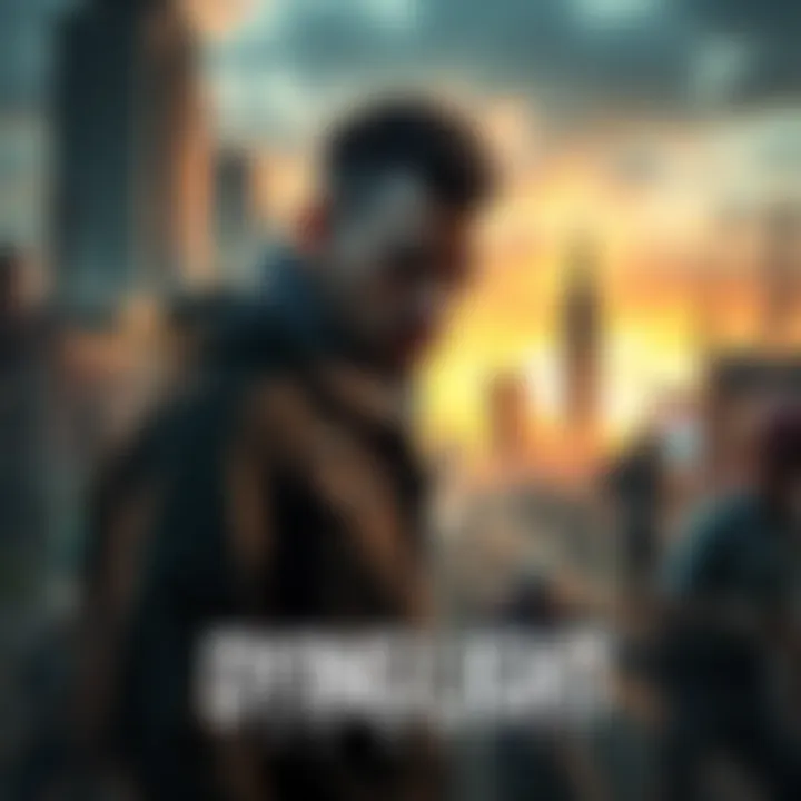 Aiden standing in a post-apocalyptic cityscape, looking confused about his age, with zombie figures in the background.