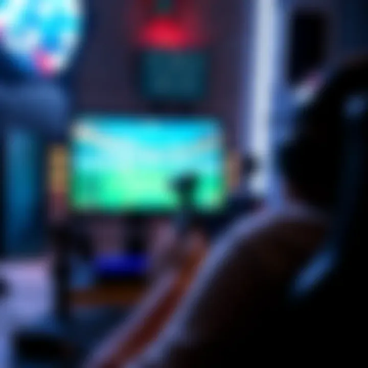 Aim training session A person practicing aim training with a computer setup, showing focus on the game screen and aiming tool.