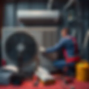 Air Conditioning Unit with Tools A technician working on an air conditioning unit, surrounded by tools and manuals, emphasizing the importance of keeping air conditioning practices private.