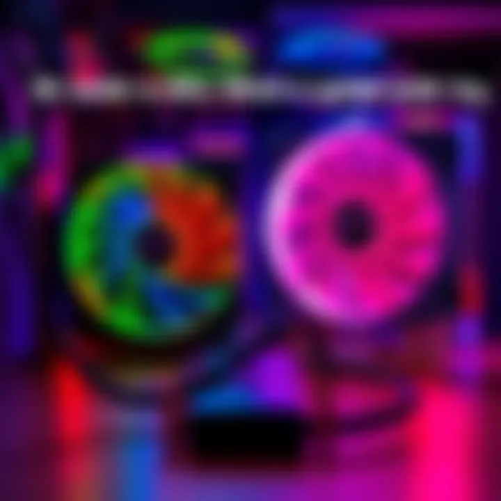 A side-by-side view of an air cooler and an AIO liquid cooler in a gaming setup, showcasing their designs and components.