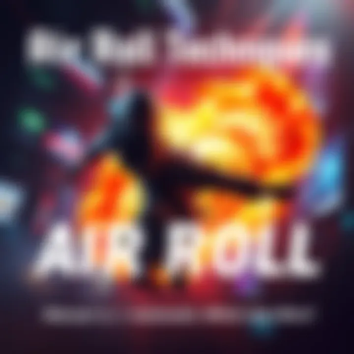 A gamer using manual air roll technique in a video game, showcasing skill and control with a dynamic background of a gaming environment.