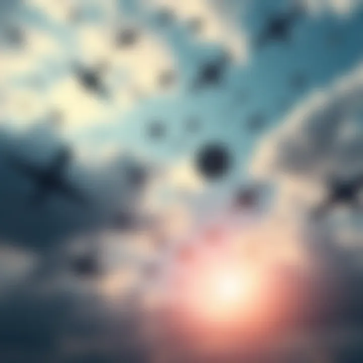 Airborne Threats in the Sky A busy sky filled with various airborne objects, highlighting the growing concern for air quality and health