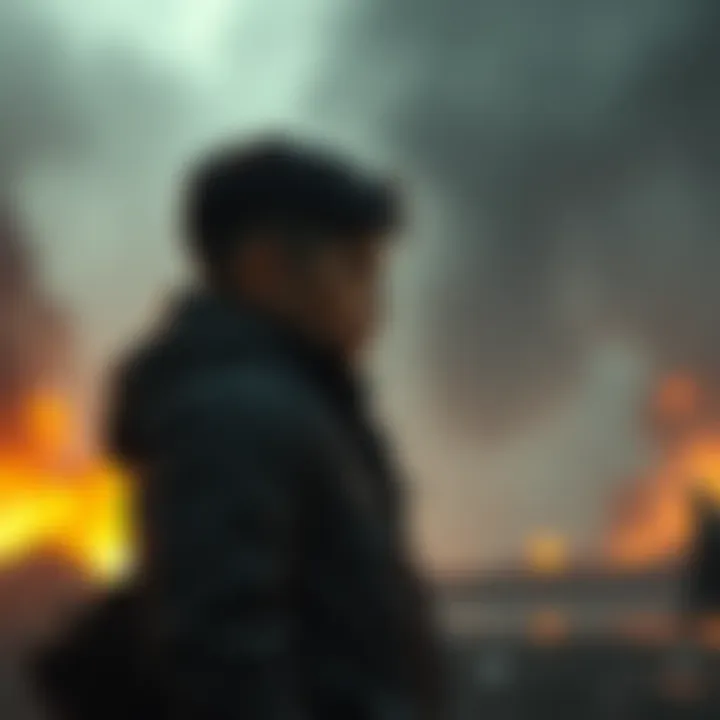 Aj standing in a tense situation, looking conflicted as he faces a difficult choice in a harsh environment