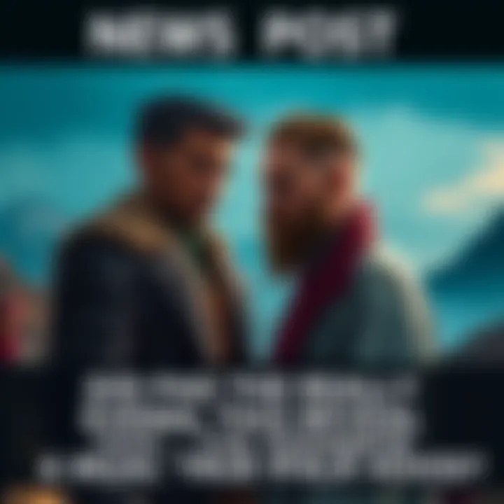 Ajay stands facing Pagan Min, looking intense and questioning, with a background of the game's setting showing mountains and a hint of conflict.