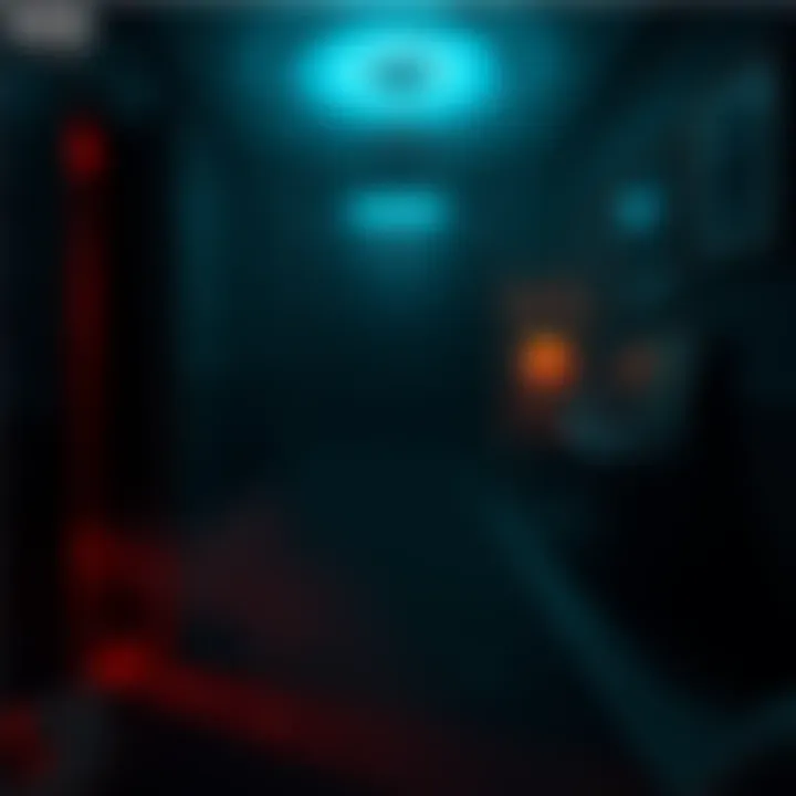 A dark, eerie scene showcasing a haunted house with unsettling shadows, hinting at psychological horror elements in the game.