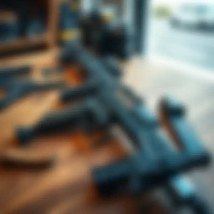 A detailed view of the AK117 firearm displayed on a wooden table with accessories around it.