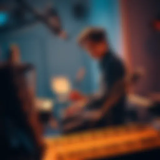 Akira Yamaoka at a music studio Akira Yamaoka composing music in a studio, capturing emotions for a film soundtrack