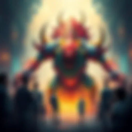 Aknosom Monster Artwork Art showing Aknosom, a large monster with a colorful body and unique features, surrounded by fans discussing it