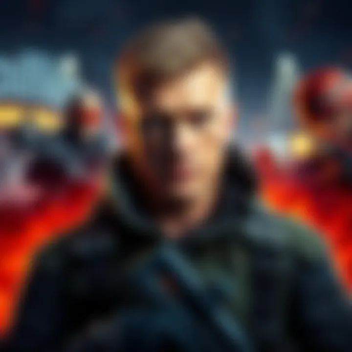 Actor Alan Ritchson portraying the character BJ Blazkowicz, dressed in military gear with a determined expression, set against a backdrop of action scenes from Wolfenstein.