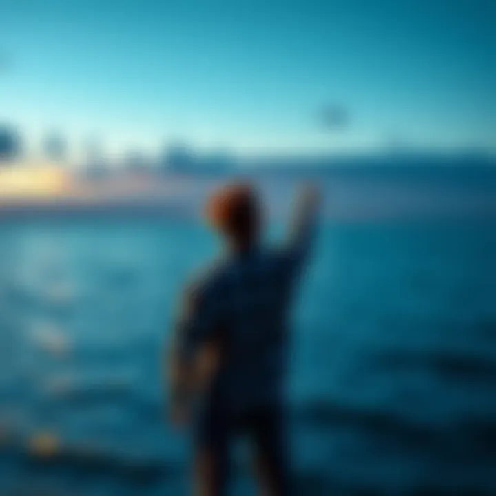 Man standing by a lake, insisting it is an ocean while pointing at the water