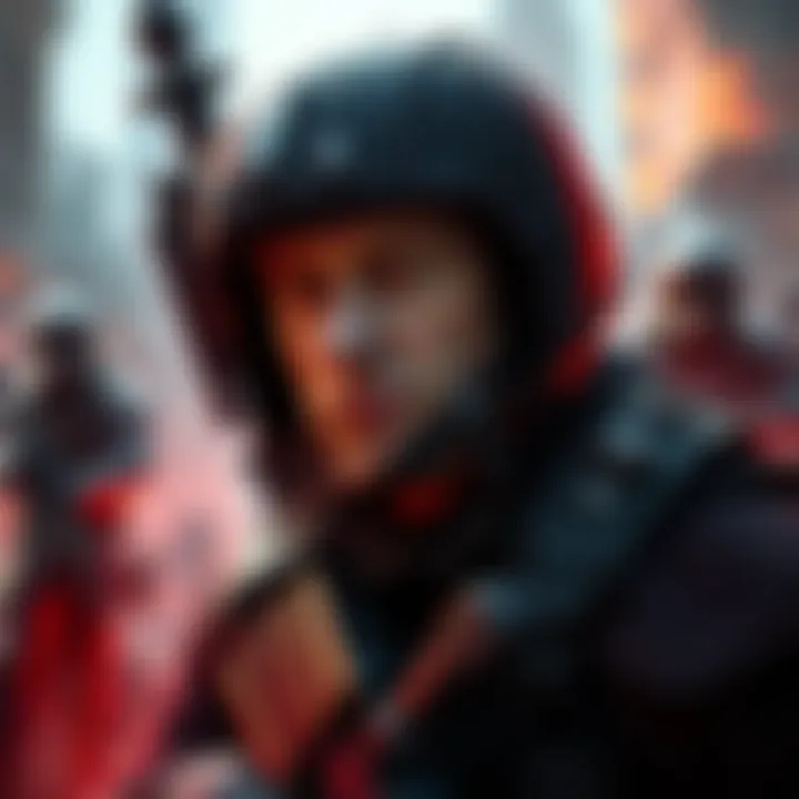 Alan Ritchson portrayed as a soldier in a futuristic war zone, with iconic Wolfenstein elements in the background