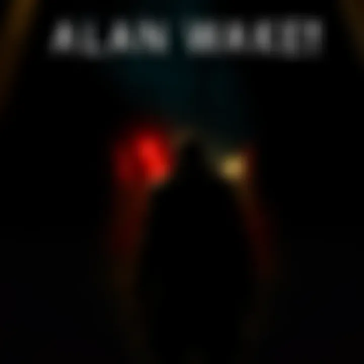 A dark and intense moment from Alan Wake 2 showing the main character in a tense setting, surrounded by shadows and eerie lights, reflecting his emotional journey.