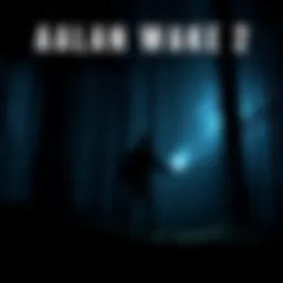 Alan Wake 2 Horror Game Cover A dark and eerie forest scene with a silhouetted figure holding a flashlight, representing the atmosphere of Alan Wake 2.