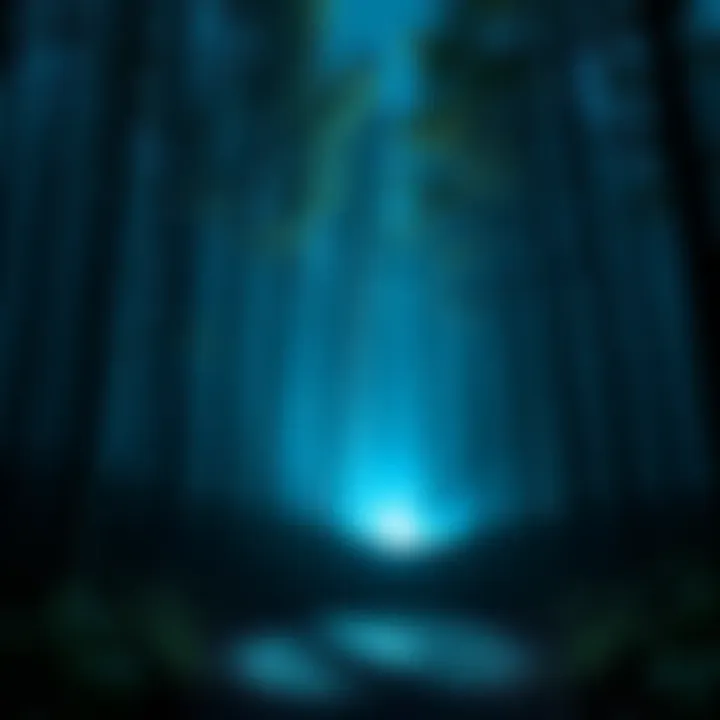 A tense moment in Alan Wake 2 showing a dark forest with a flashlight illuminating a path, reflecting survival horror elements.