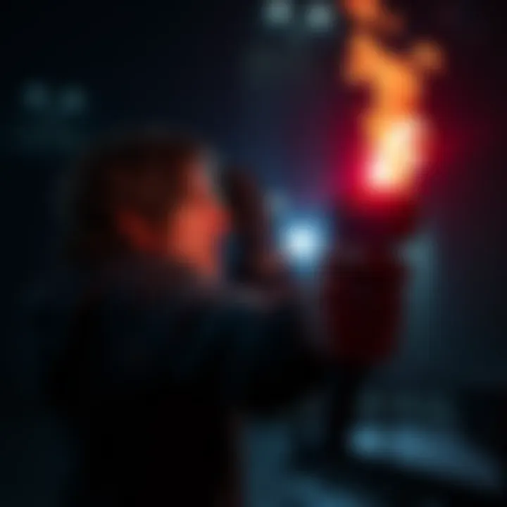 A character in Alan Wake facing a challenging combat scenario with dark surroundings and eerie light effects