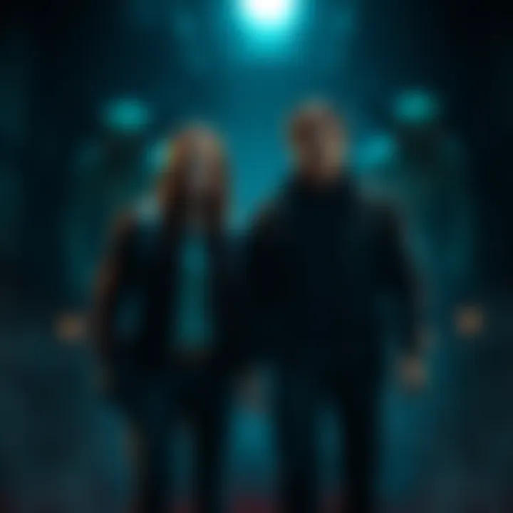 Image showing Alan Wake and Jesse Faden standing together in a dark, mysterious environment with hints of the Hiss looming in the background.