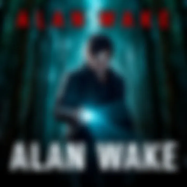 Alan Wake Game Cover Art Artwork of Alan Wake, a character looking tense in a dark forest with a flashlight, hinting at suspenseful gameplay.