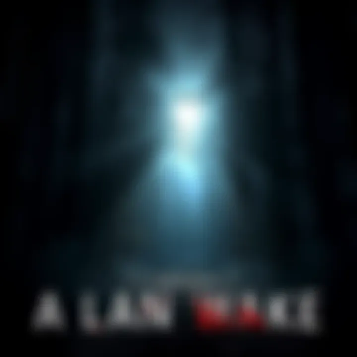 An atmospheric scene from the game Alan Wake, featuring a dark forest with a light beam illuminating the path, conveying a thrilling mood.