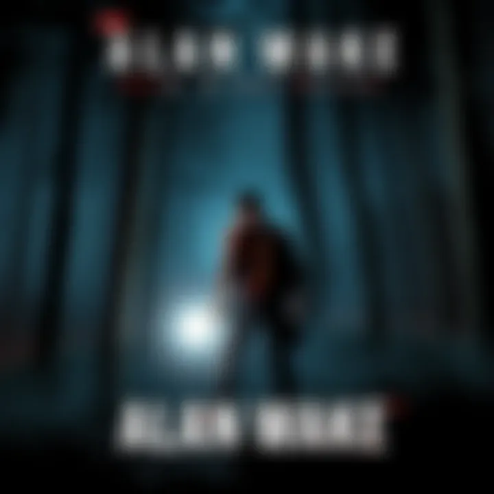 Cover art featuring Alan Wake standing in a dark forest with his flashlight, showcasing intense action against shadowy creatures.