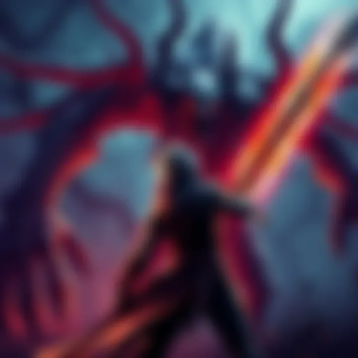 A hunter faces Alatreon, wielding a greatsword with pre-Fatalis gear, ready for battle in a dramatic environment.
