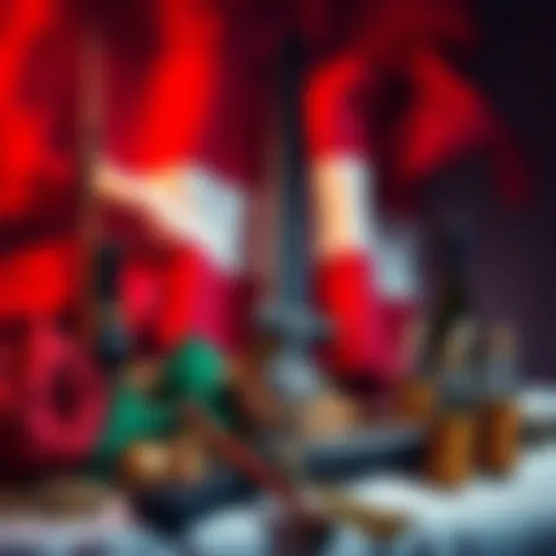 A visual representation of Albrecht Entrati with symbols of Polish culture, including a traditional Polish weapon and elements of the Polish flag.