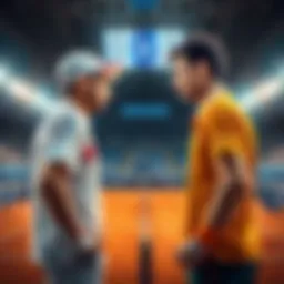Carlos Alcaraz and Novak Djokovic facing off on the court at the US Open semifinal