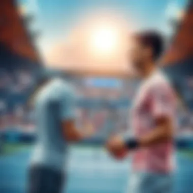 Carlos Alcaraz and Novak Djokovic preparing to face each other on a tennis court during the 2025 US Open semifinal match