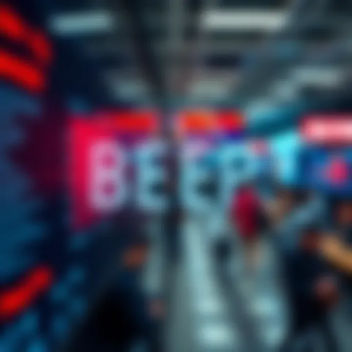 A close-up of a digital alert signal indicator showing beep sounds in a busy environment.