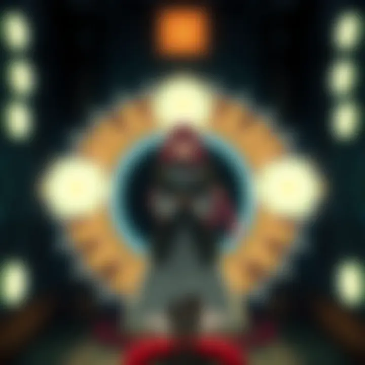 Alessa standing at the center of a dark room, surrounded by glowing symbols of the Seal of Metatron, with an intense expression