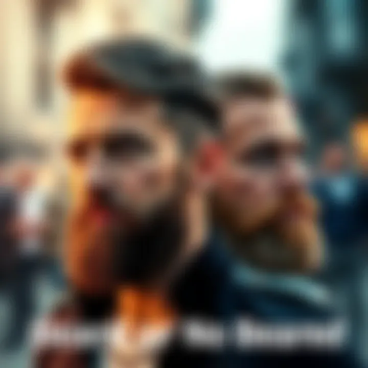 Side-by-side comparison of Alex's look with and without a beard, showcasing different styles