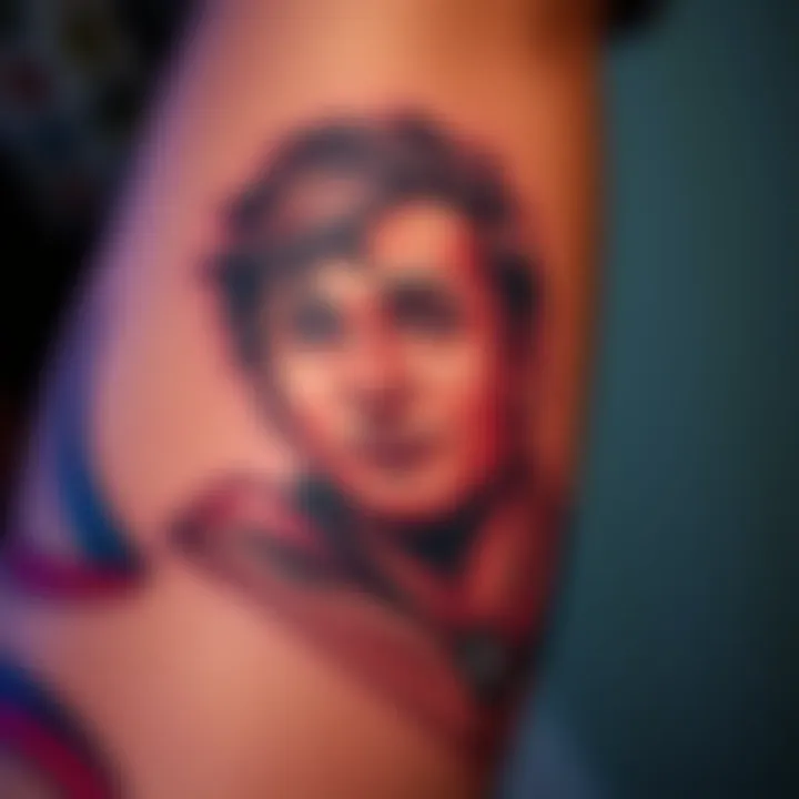 A close-up of a vibrant tattoo depicting Alex on someone's arm