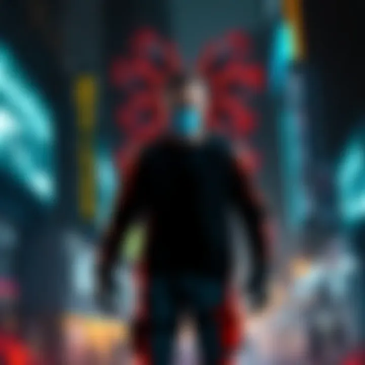 Alex stands in an urban setting, surrounded by chaos caused by the BLACKLIGHT Virus, showcasing his emotional struggle and transformation.