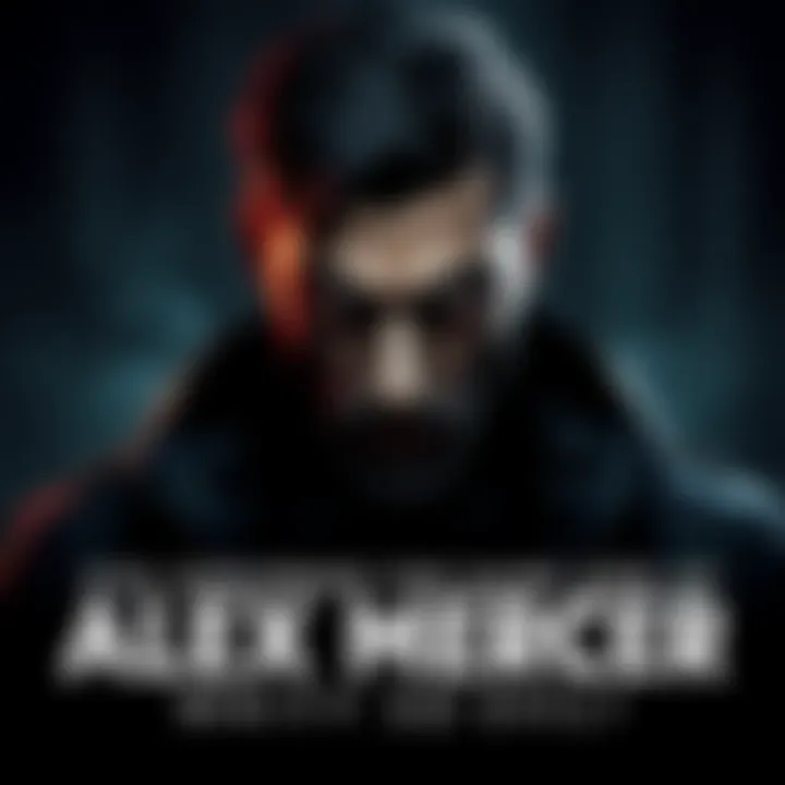 A dark and brooding character representation of Alex Mercer, showcasing his menacing expression and shadowy surroundings, symbolizing his evil nature.