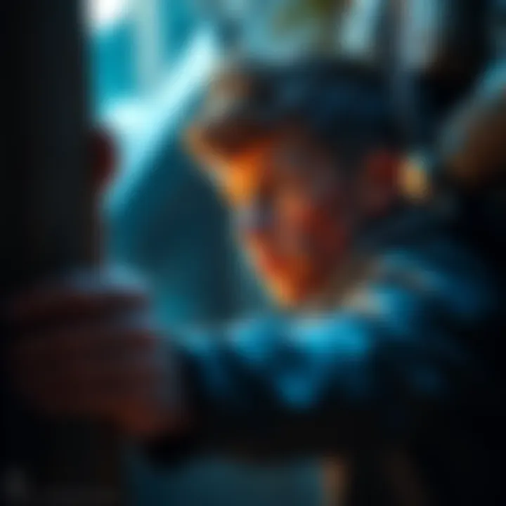 A character named Alexander appears stuck in a challenging situation, looking around for help.